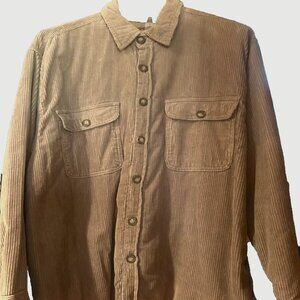 Mens Ribbed Corduroy Khaki BEIGE Button Down Jacket - size large NEW